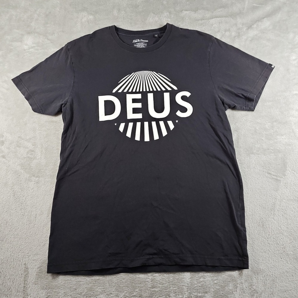 Deus Ex Machina Shirt Men XL Black Logo Graphic Tee Motorcycle Biker Crew Neck